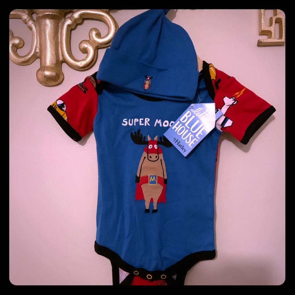 Nwt Hatley baby boy onesie and beanie set